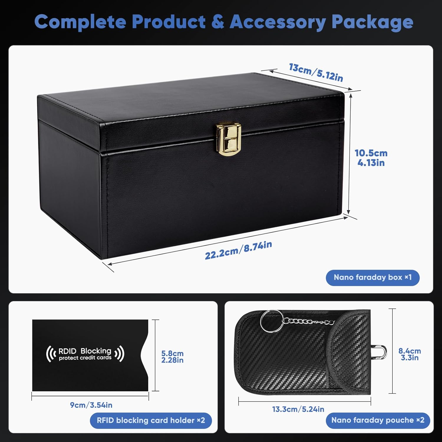 Thumbnail 1 de Dayacoco Large Faraday Box for Car Keys – 22.2×13×10.5cm with 2 Pouches and RFID Card Holders