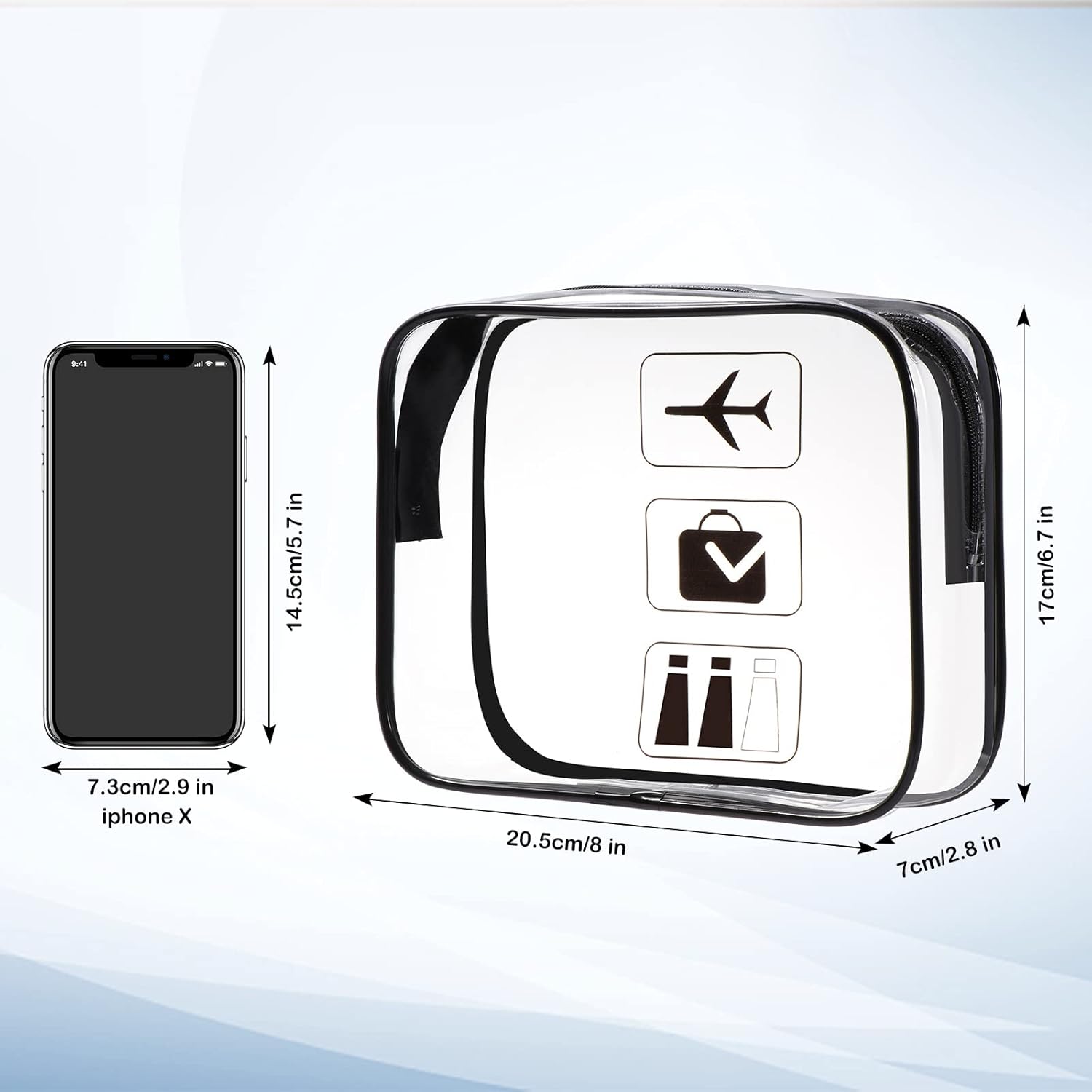 Detalle 2 de Oderra Transparent Kulturbeutel – TSA-geprüft, 2er-Pack, 20,5 x 3 x 16 cm