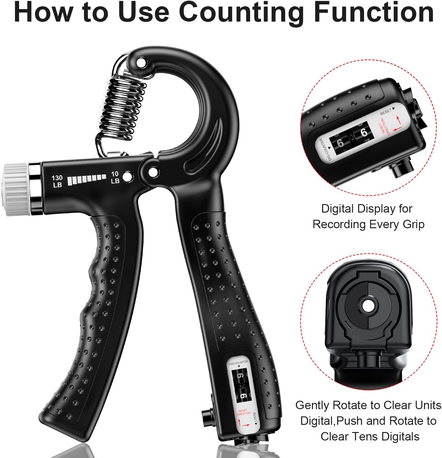 Detalle 2 de KDG Hand Grip Strengthener (2 Pack) Adjustable Resistance 10–130 lbs — Counting Forearm Exerciser