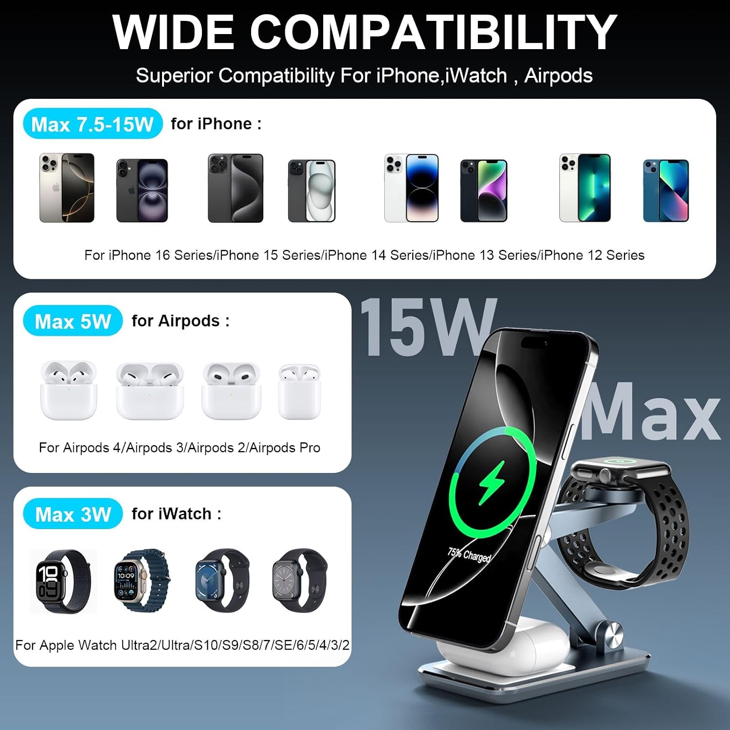 Thumbnail 6 de Magnetic Foldable 3-in-1 Wireless Charger 20W
