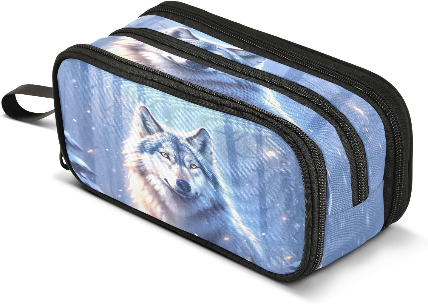 Detalle de Mnsruu Wolf Winter Forest Pencil Case: Large Capacity Zipper Pouch for All Your Stationery