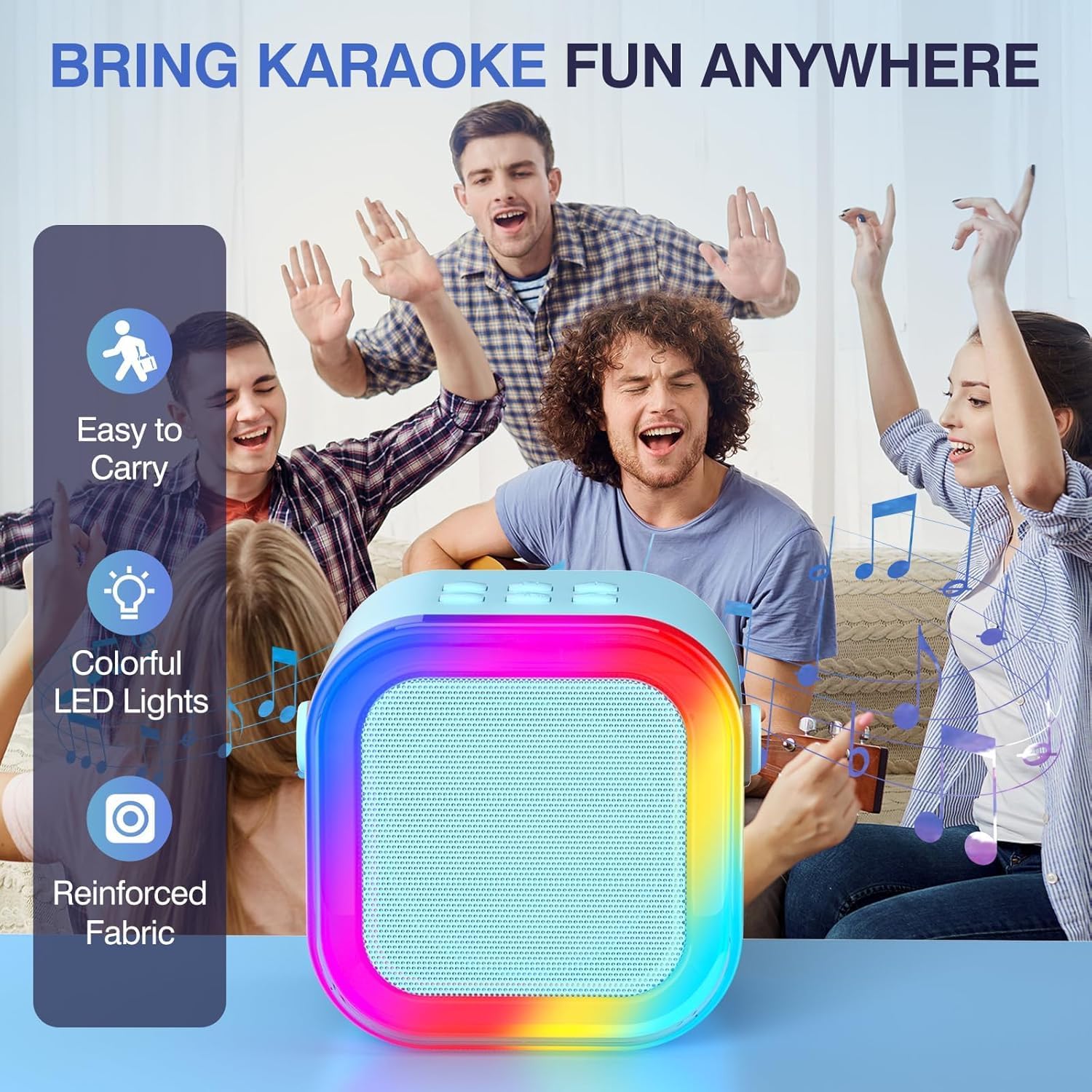 Thumbnail 5 de TAEMVV K12 Mini Karaoke Machine with 2 Wireless Microphones and LED Lights, Blue