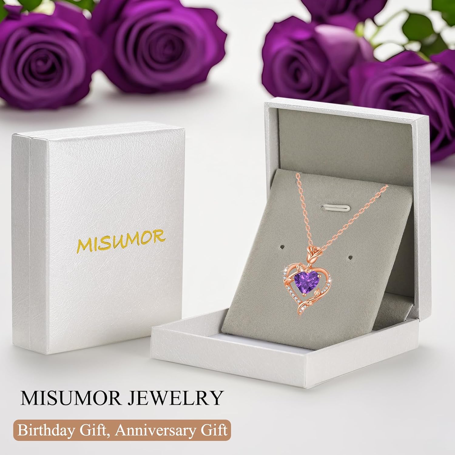 Thumbnail 5 de Collier cœur rose en argent 925 MISUMOR avec pendentif, zirconia et pierre de naissance