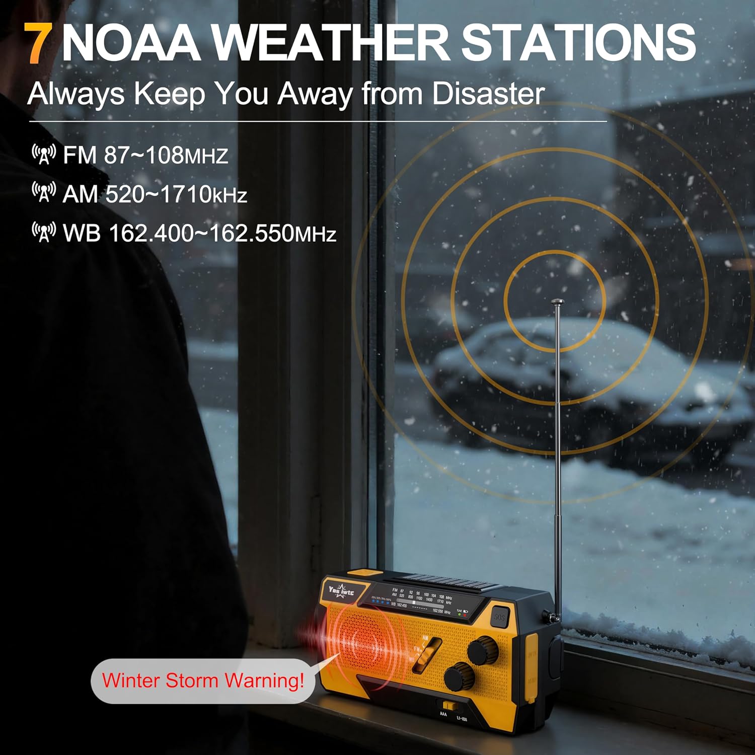 Detalle de yesiwtc 090S Emergency Radio with NOAA Weather Band, Hand Crank and Solar Charging