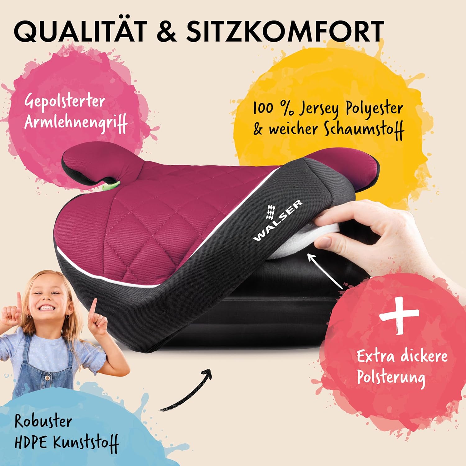 Thumbnail 2 de WALSER Premium Kinder Sitzerhöhung Auto ISOFIX „Andy“ (ECE R 129) 125–150 cm – schwarz/pink