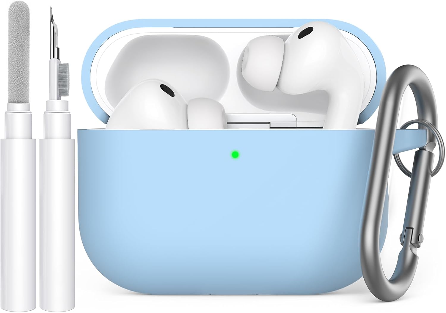 Detalle de AhaStyle Hülle für AirPods Pro 3 (2025) inkl. Reinigungsstift – Silikon-Case mit Karabiner und Handschlaufe