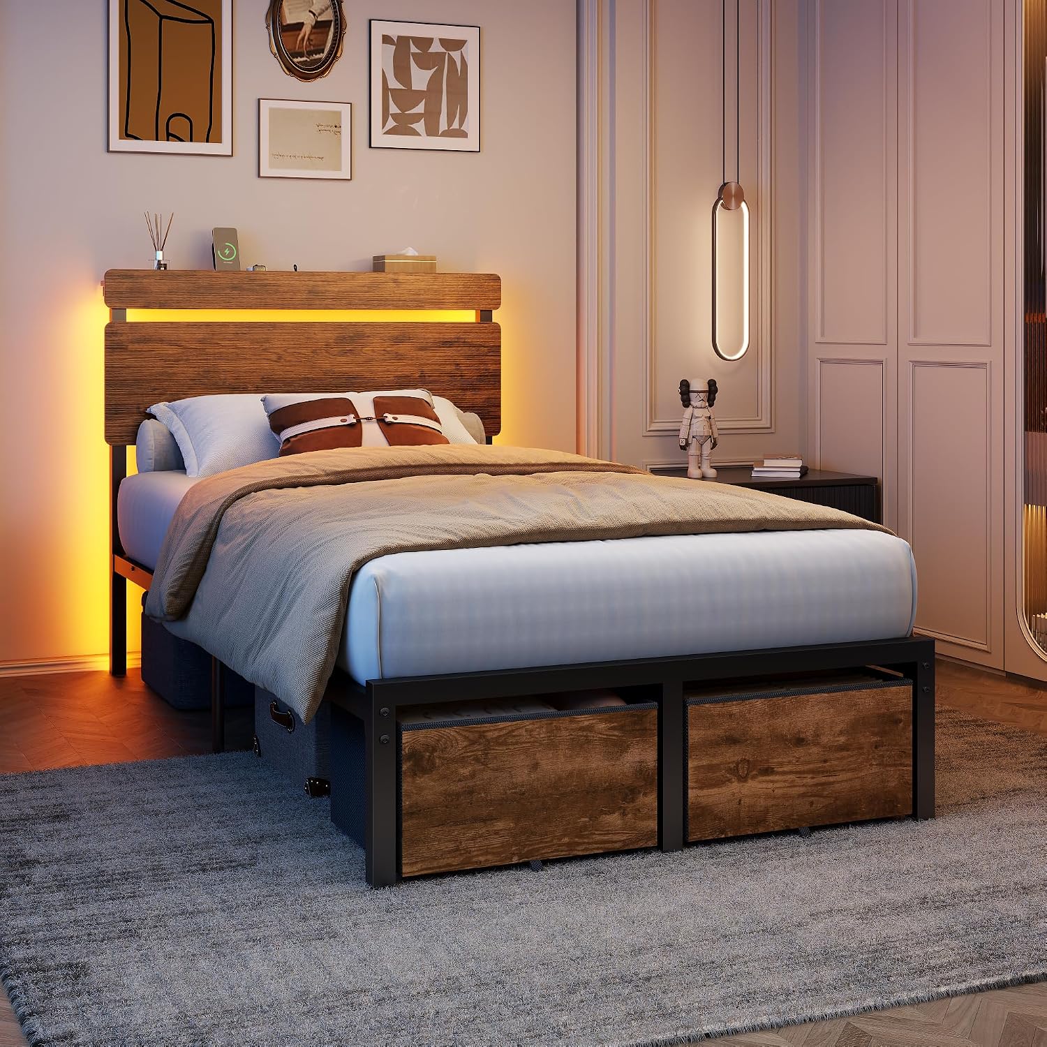 Thumbnail 3 de Forestell Twin Bed Frame with Wood Headboard