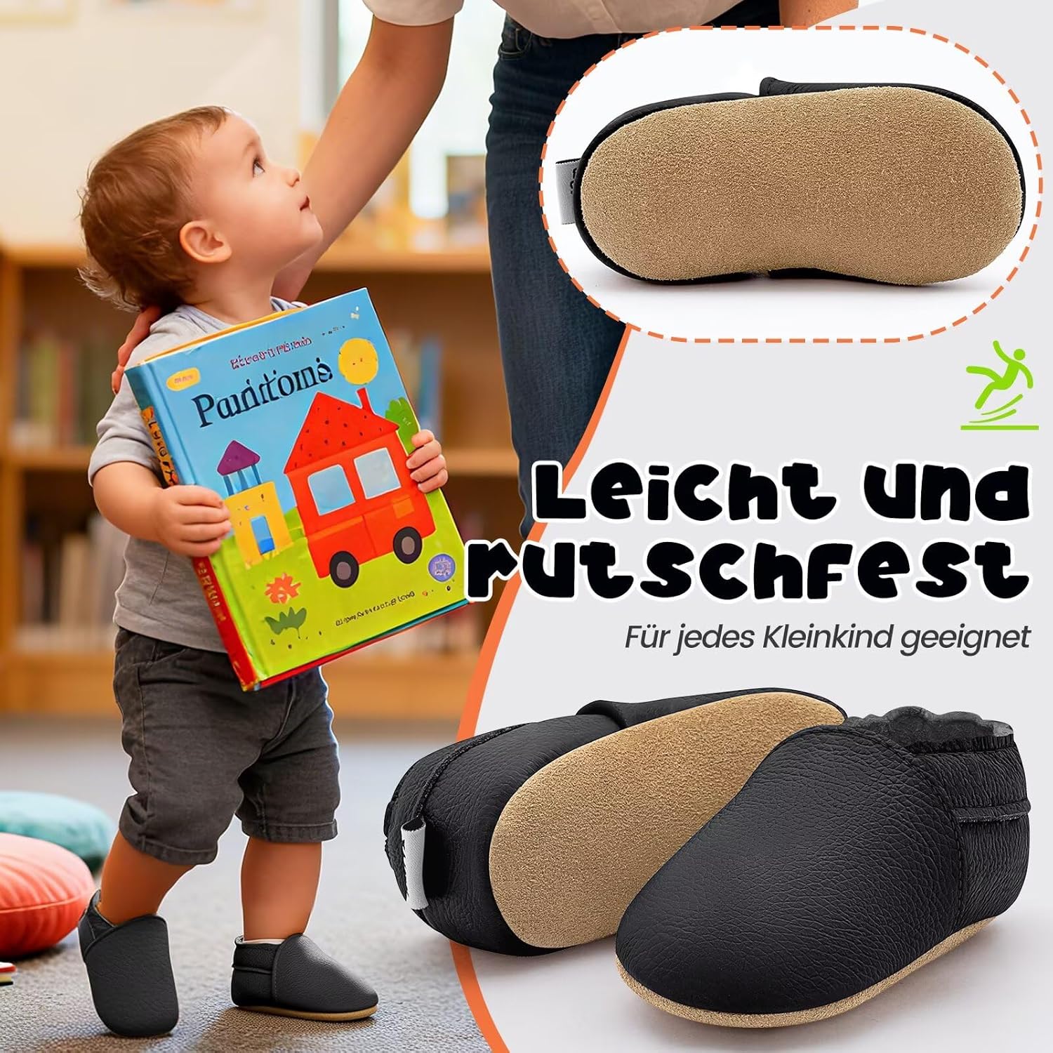 Thumbnail 2 de HMIYA Weiche Leder Krabbelschuhe Babyschuhe Lauflernschuhe mit Wildledersohlen – für 0–24 Monate