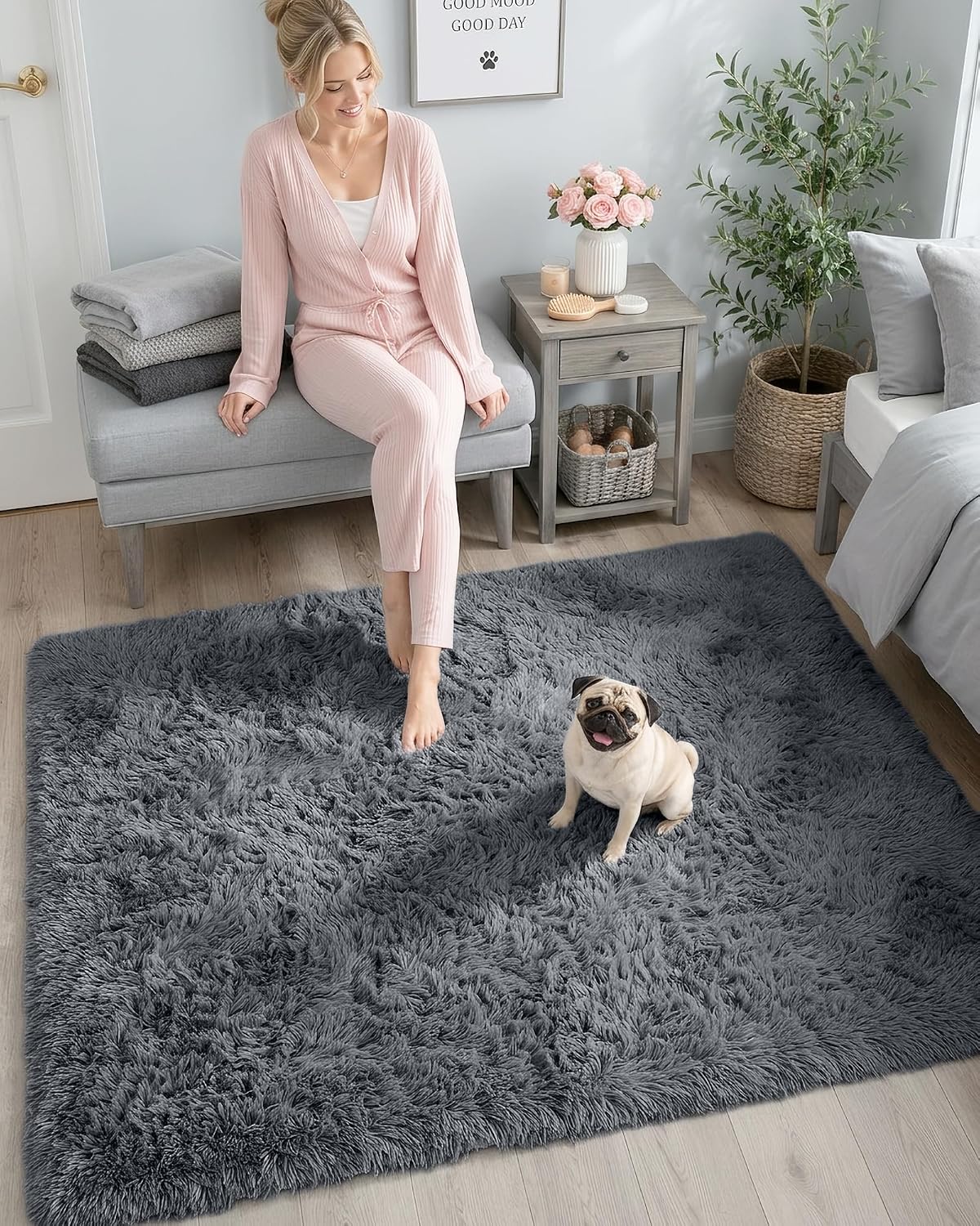 Detalle de OLANLY Bedside Rug 3x5