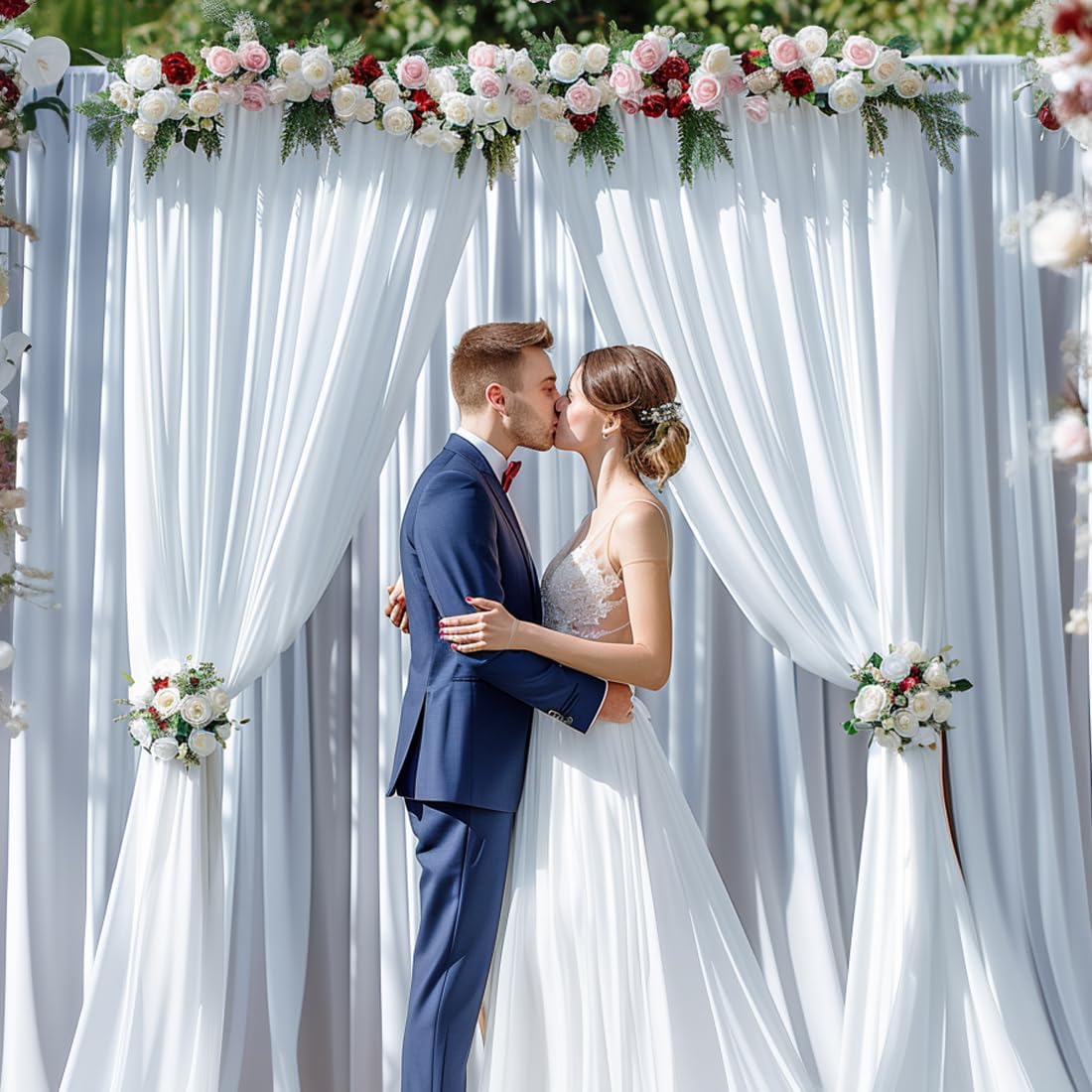 Detalle de 30x10ft Wrinkle Free White Backdrop Curtain – 10x10ft 2-Panel Set for Events and Photography