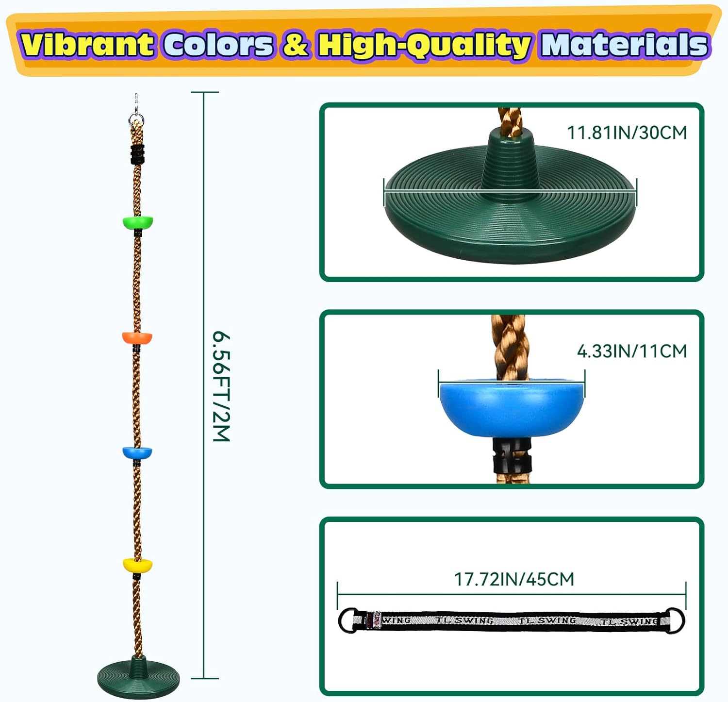Thumbnail 2 de HeyZoo Tree Swing for Kids (Up to 330LB) Climbing Rope & Disc Swing Seat Set with Carabiners