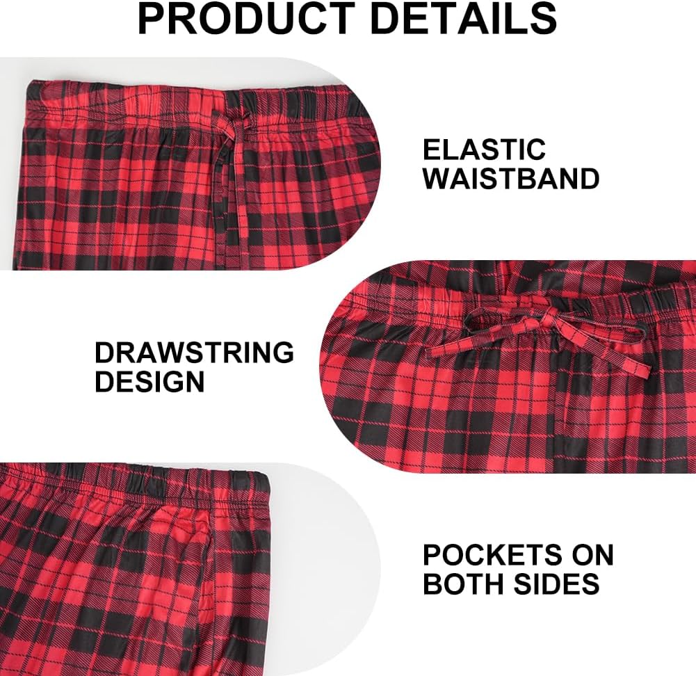 Detalle de AUYAO rutiga pyjamasbyxor för män i polyester med fickor