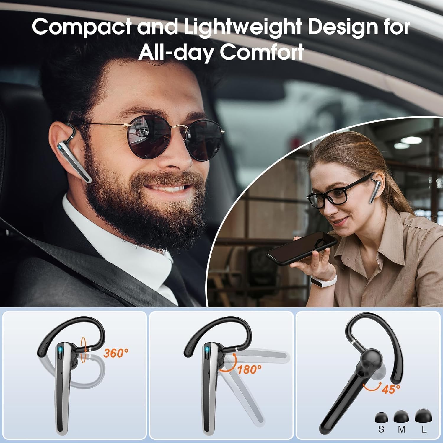 Thumbnail 4 de Bluetooth Headset V5.3 with Dual ENC Mics – Handsfree In-Ear Earpiece for Work and Travel