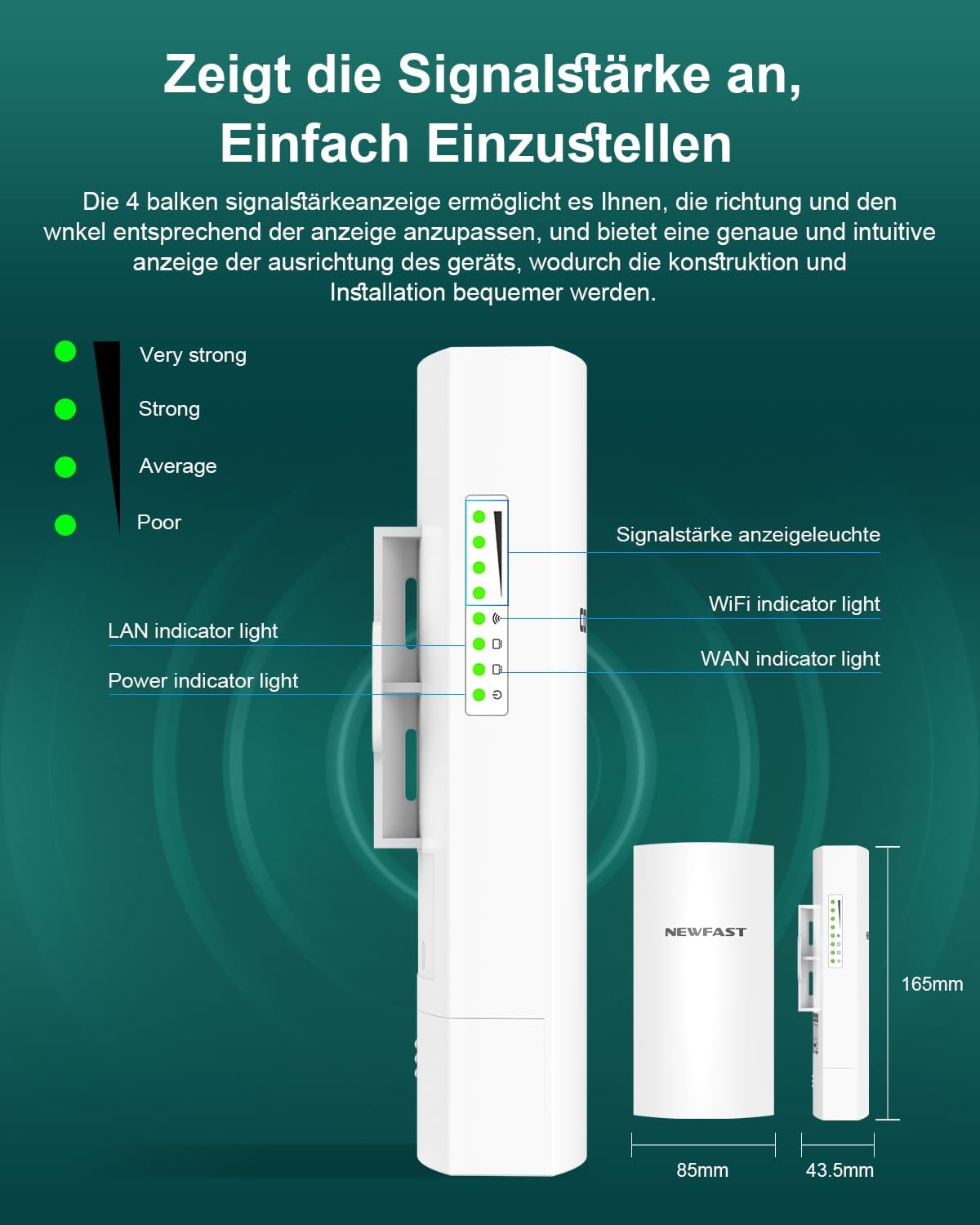 Thumbnail 2 de NEWFAST Outdoor CPE WLAN Access Point 300 Mbps mit 11 dBi Antenne, 5,8 GHz WLAN Bridge & AP Modus