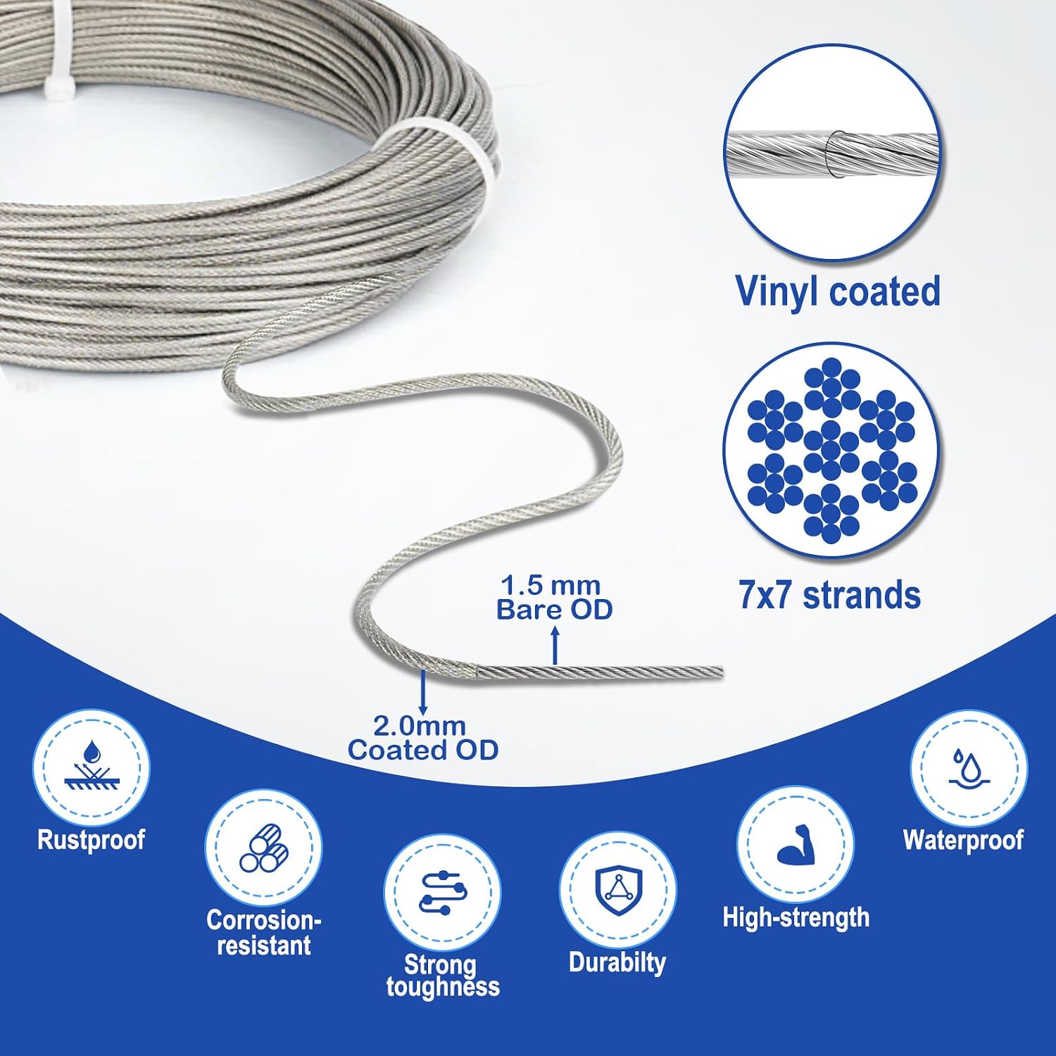 Detalle de TooTaci 30M Garden Wire Kit for Climbing Plants with M5 Turnbuckles (304 Stainless Steel, PVC-Coated)