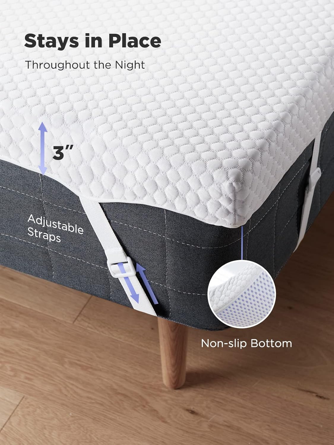 Detalle de PERLECARE 3 Inch Gel Memory Foam Mattress Topper for Pressure Relief (Queen) — Cooling Comfort & Washable Cover
