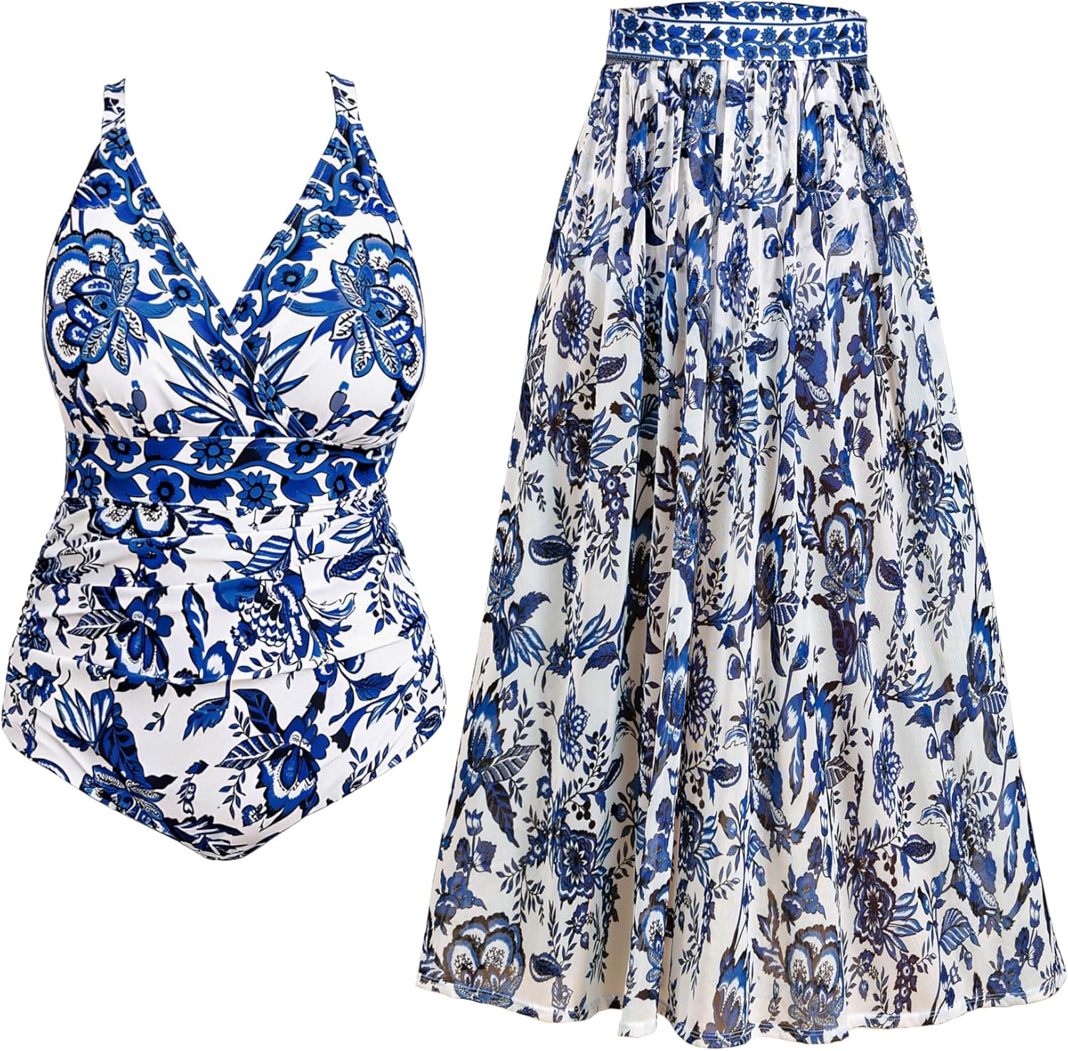 Thumbnail 6 de SCOMCHIC Women's Plus Size One Piece Swimsuit with Tummy Control and Floral Mesh Skirt