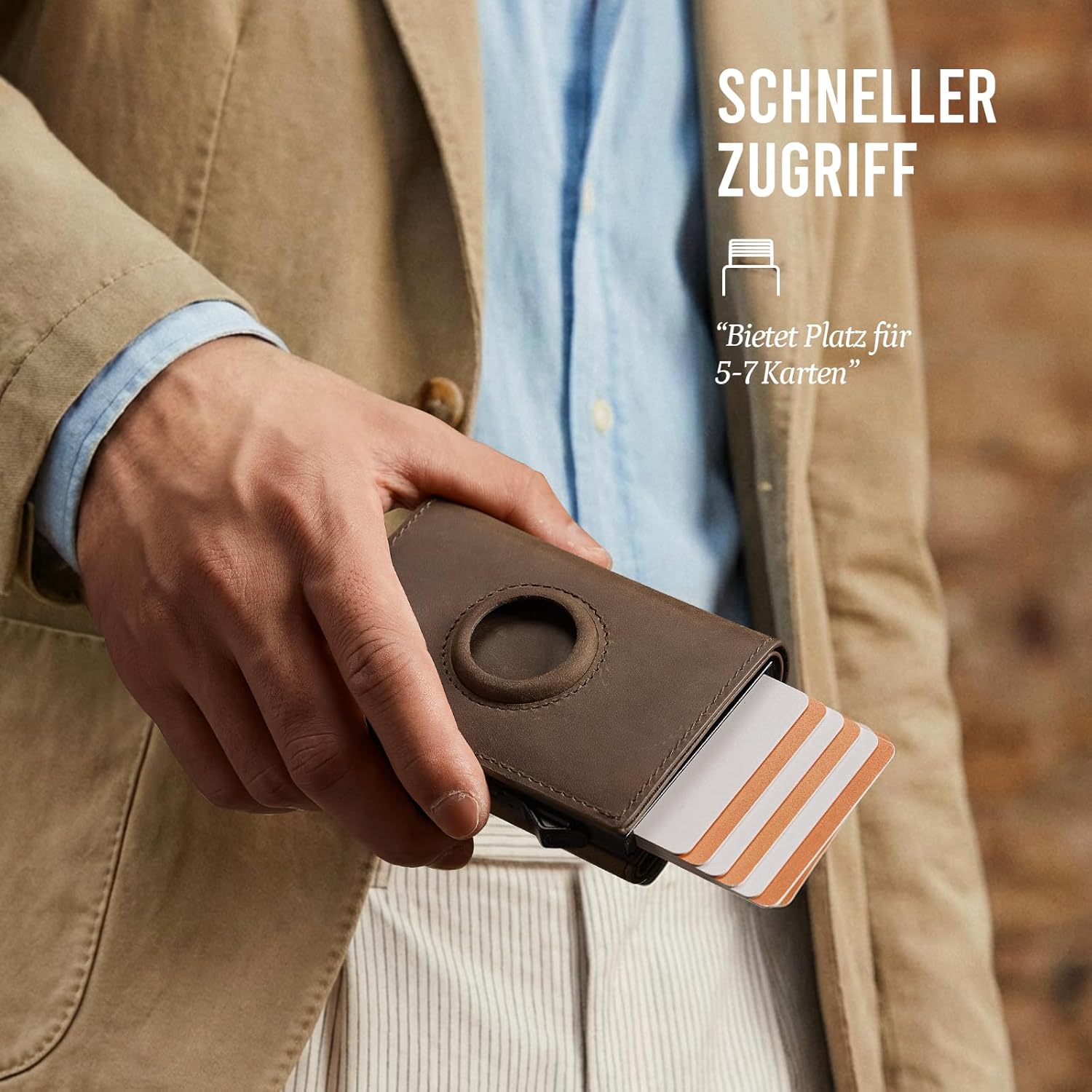 Thumbnail 4 de YESIIW Portmonee Herren – Echtleder mit AirTag Fach, Pop-Up Kartenetui, RFID Geldbörse Braun