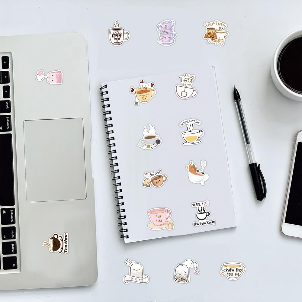 Detalle de Tea Time Vinyl Stickers, 50-Piece Set
