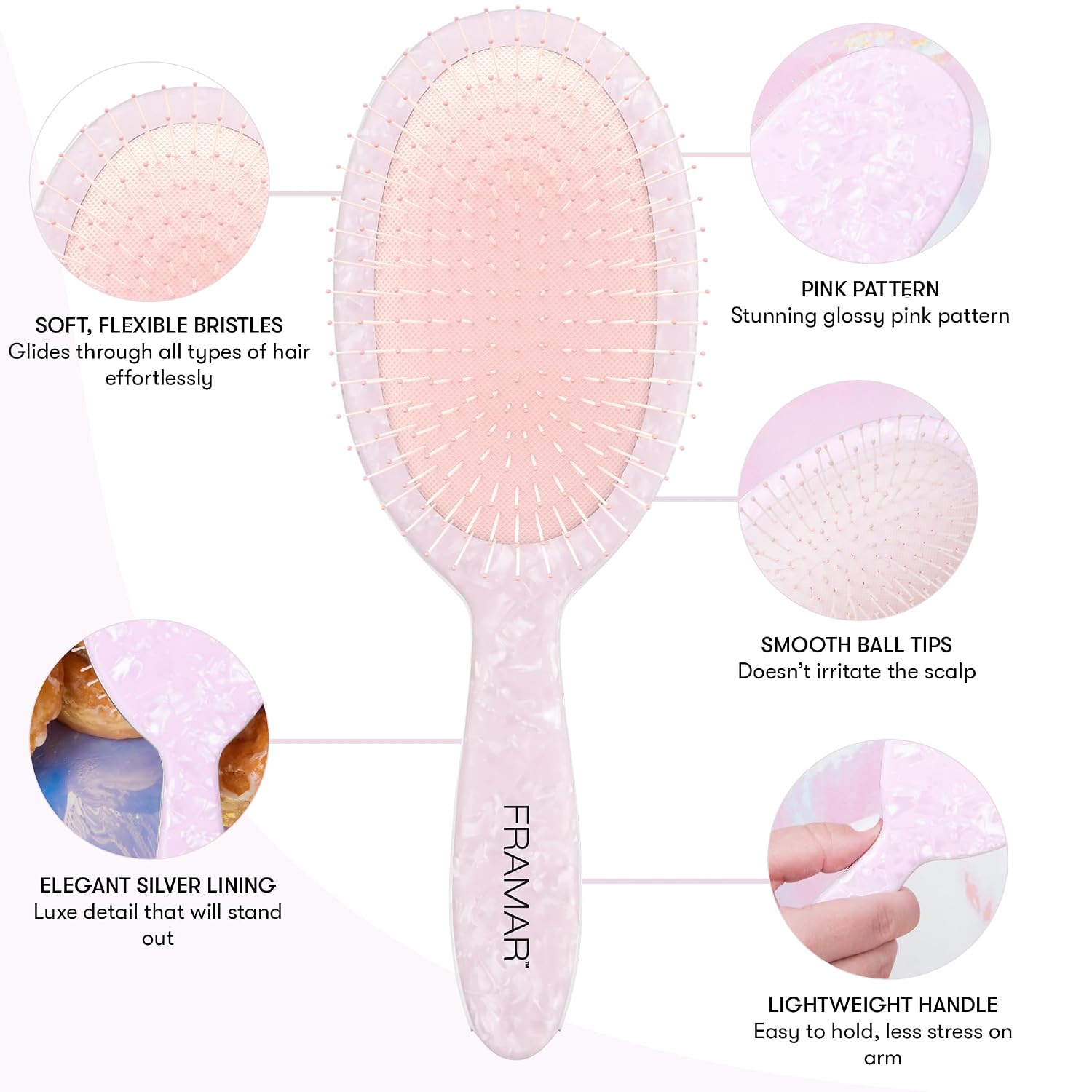 Detalle de FRAMAR Iridescent Wet Hair Brush Detangler – Detangle Brush for Curly Hair, Kids, and Women