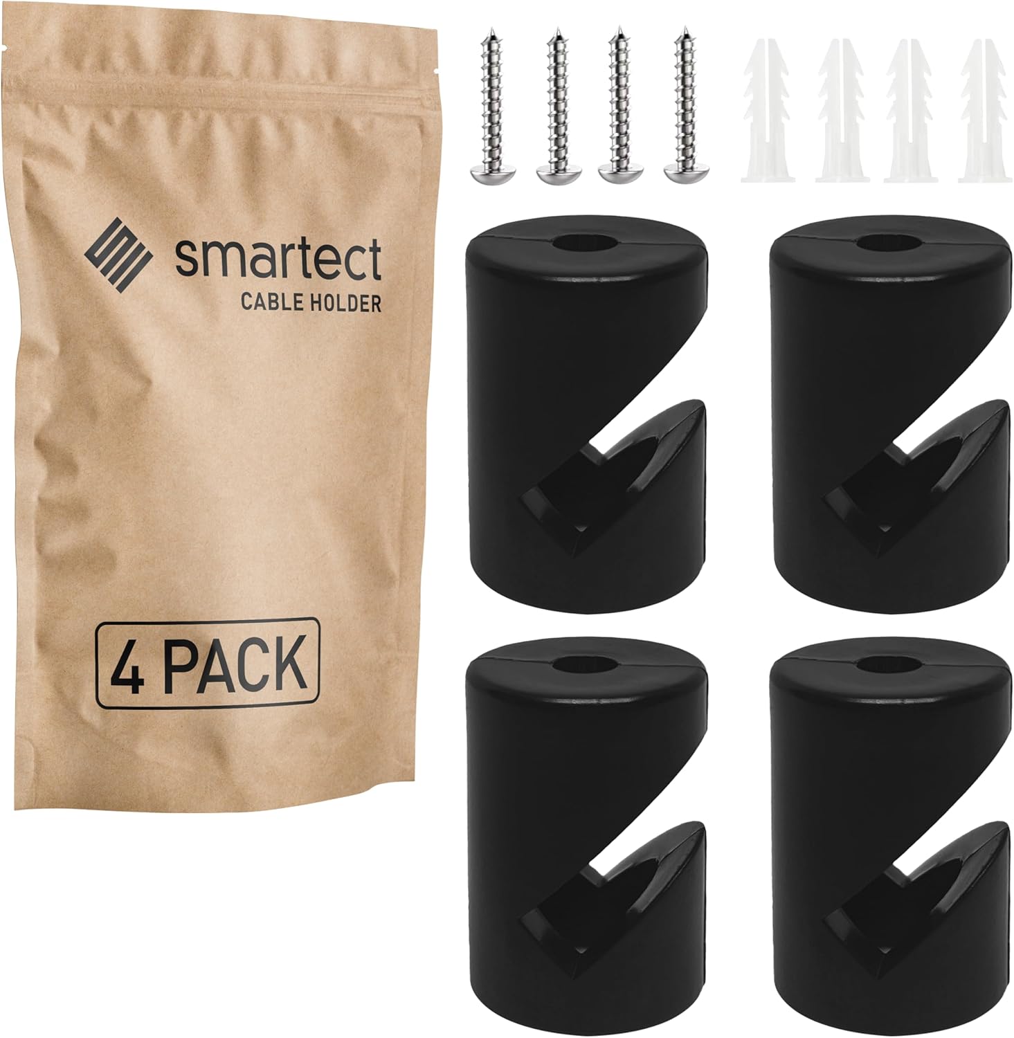 smartect Decentratore da parete e soffitto per cavi (4 pezzi, nero) con viti e tasselli
