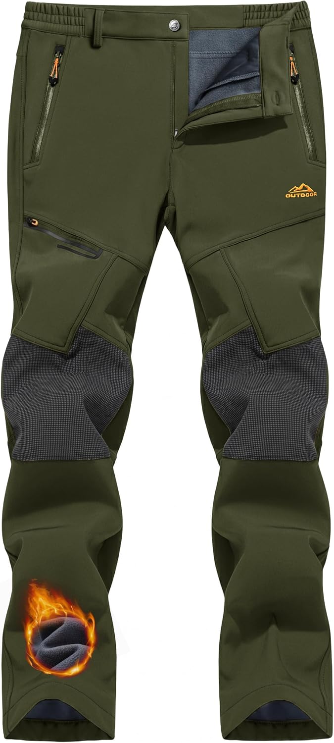 Detalle de TACVASEN Men's Fleece-Lined Snow Pants, Waterproof Softshell, 4 Zip Pockets