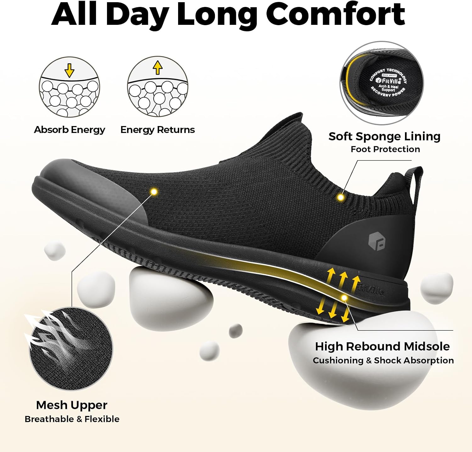 Detalle 2 de FitVille BriskWalk V3 Damen Slip-on Sneaker in extra weiter Passform