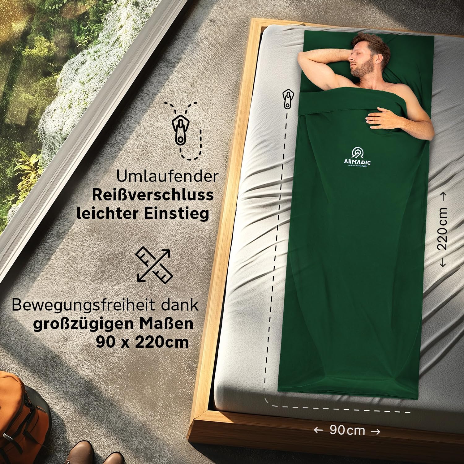 Thumbnail 1 de Armadic Hüttenschlafsack aus Bio-Baumwolle oder Mikrofaser – ultraleichtes Inlett für Reisen (230 g / 380 g)