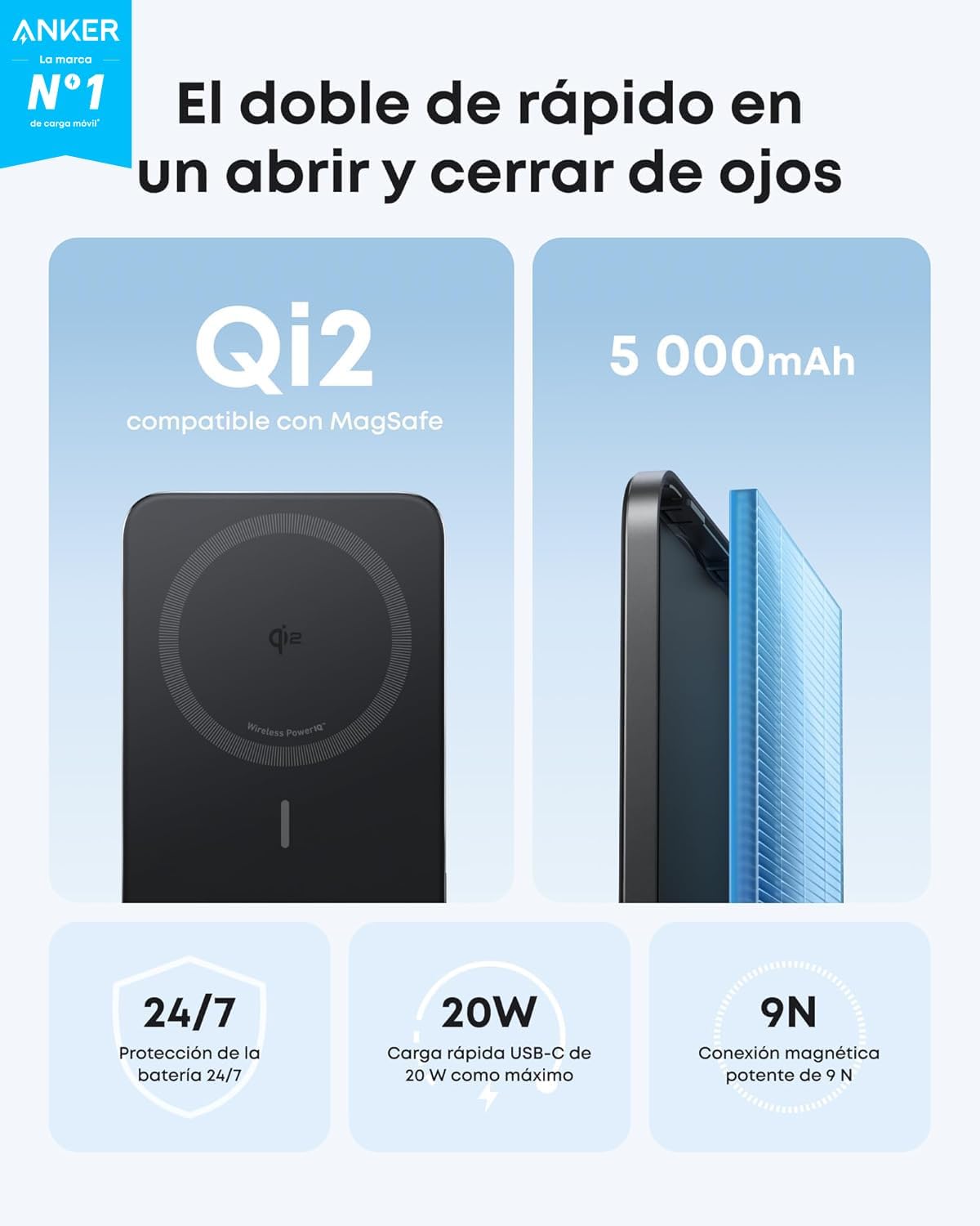 Detalle 2 de Anker Nano Qi2 15W Power Bank MagSafe 5000 mAh