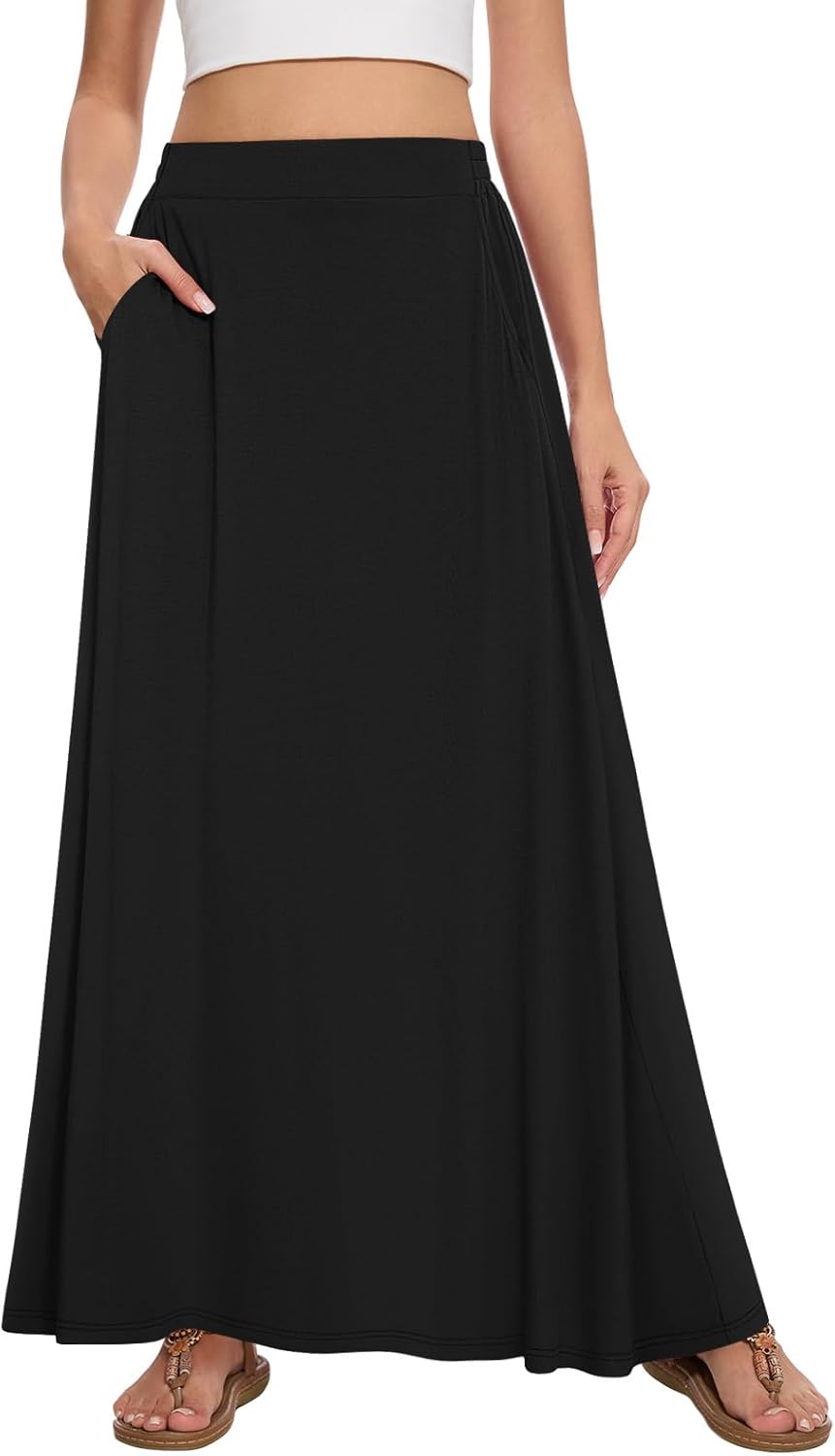 Leafsay Womens Maxi A-line Long Skirt with Pockets