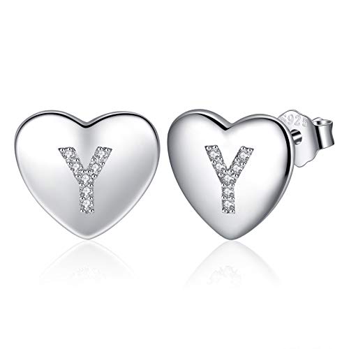 Detalle de Jrêveinfini Pendientes de plata de ley 925 con iniciales y corazón (S925), hipoalergénicos