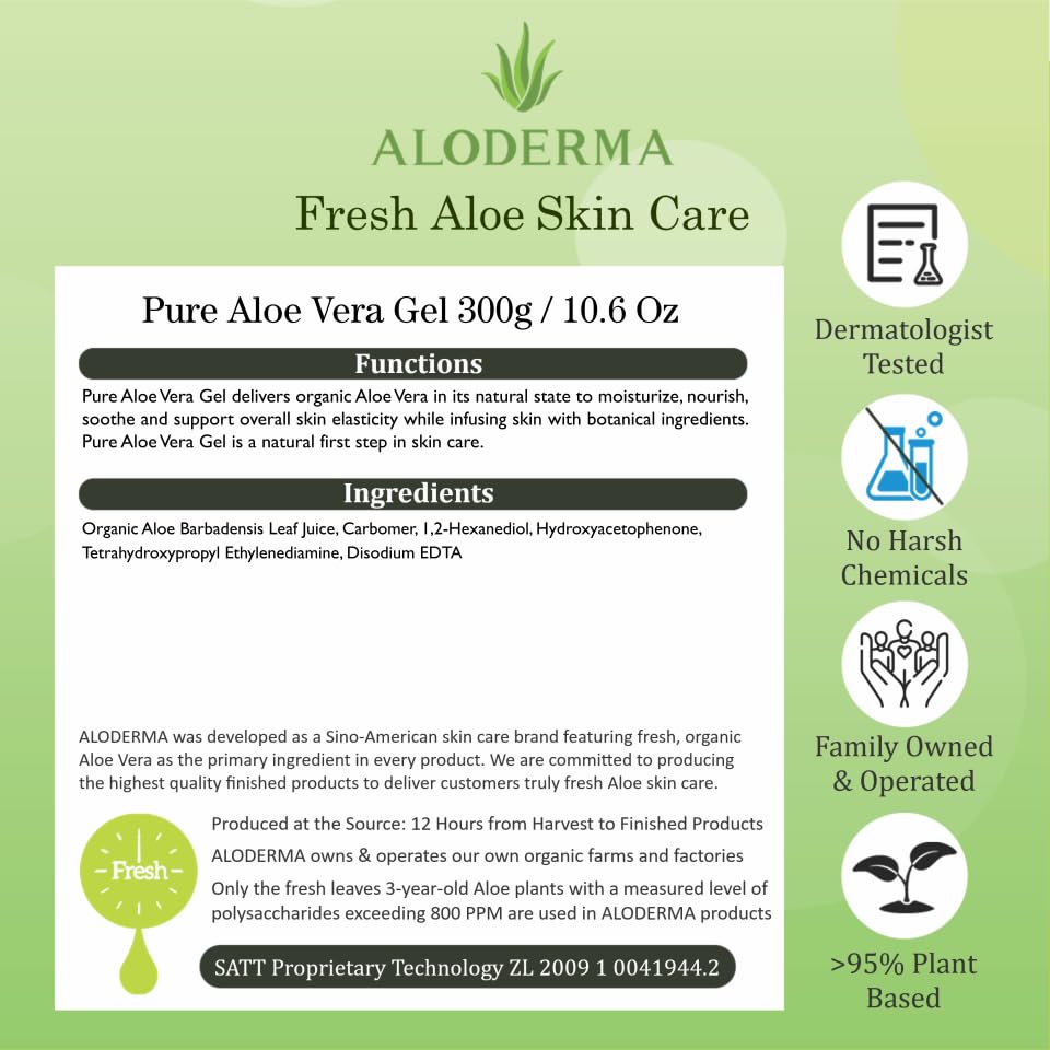 Thumbnail 6 de Aloderma Aloe Vera Gel — 99% Organic, Made Within 12 Hours of Harvest, 10.6oz Pump Bottle