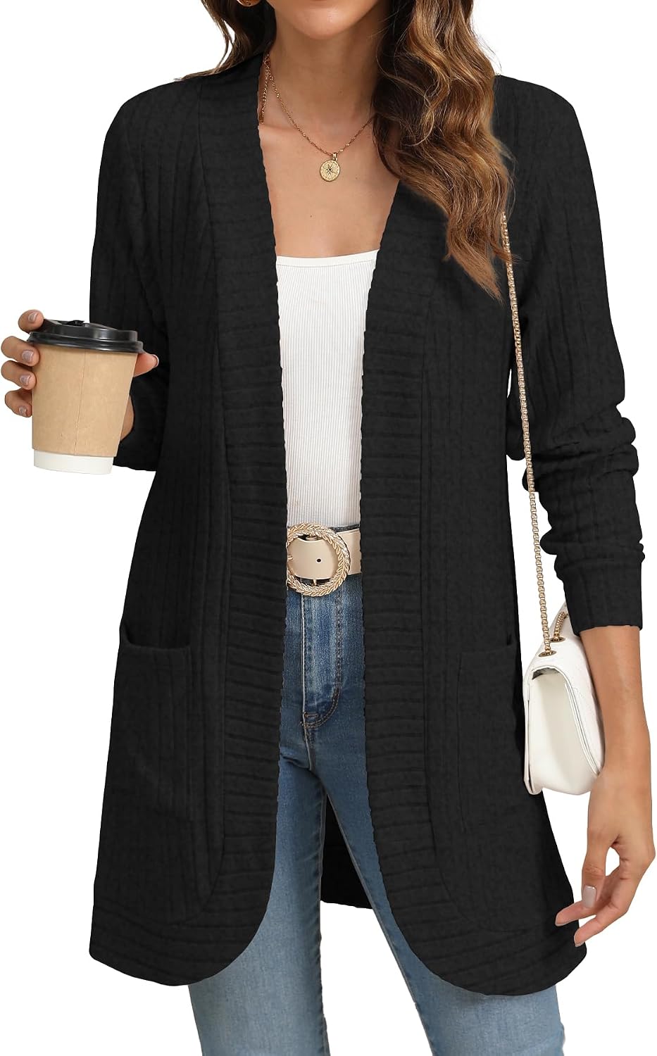 Detalle de YSYOKOW Long Sleeve Open Front Cardigan 5 Sizes