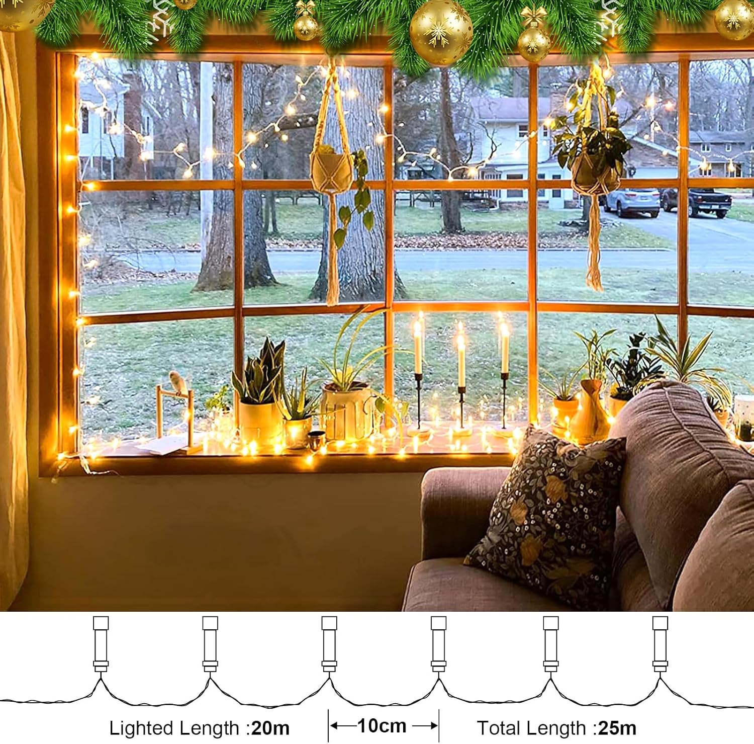 Thumbnail 1 de Afaiup 200 LED Fairy Lights (82ft) Clear Wire – Warm White Twinkle Indoor/Outdoor Plug-In