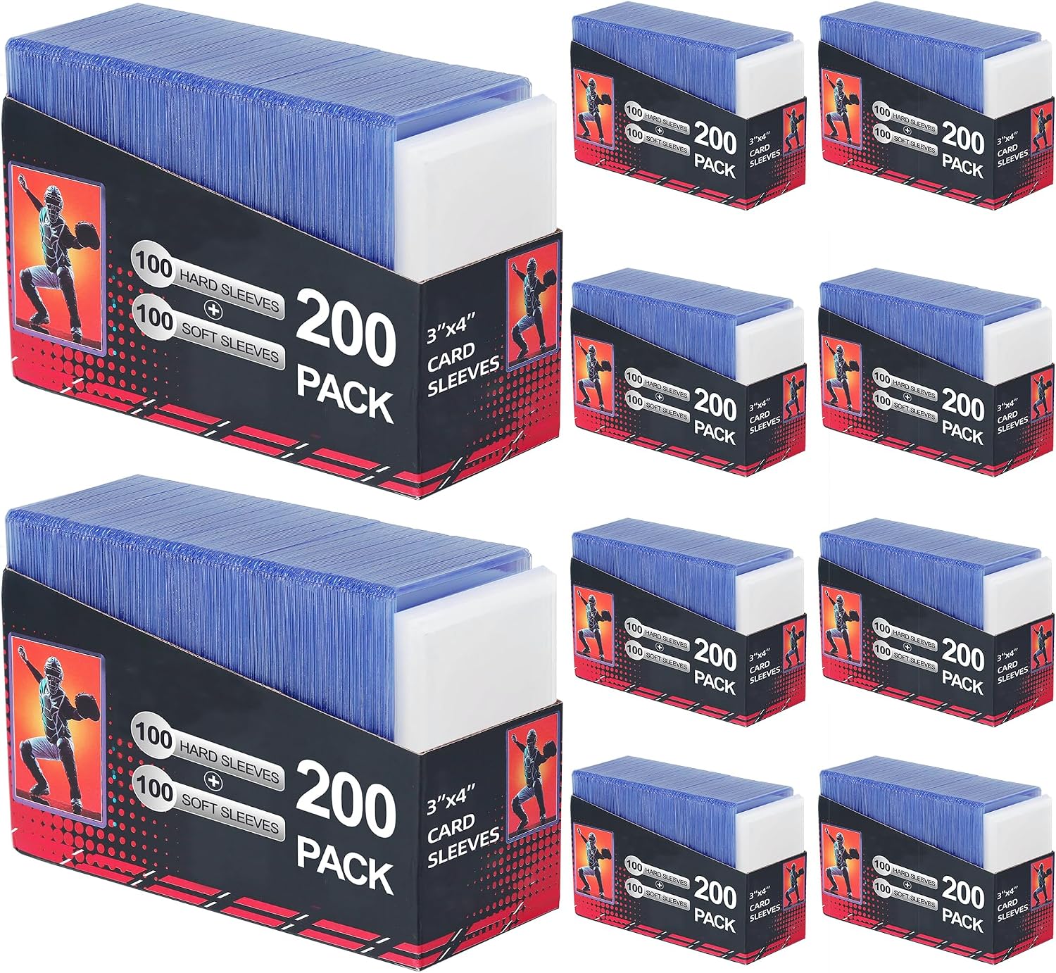 Detalle de 2000 Card Sleeves: Clear Hard Sleeves + Penny Sleeves (3"x4"), Blue, 1000 Hard + 1000 Penny – Ideal for Trading Cards