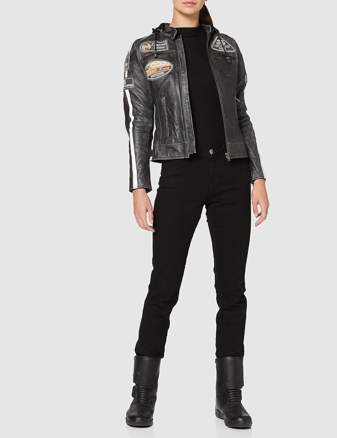 Detalle 2 de URBAN 5884 Leather Damen Bikerjack Vestes Pour Femme en cuir de agneau