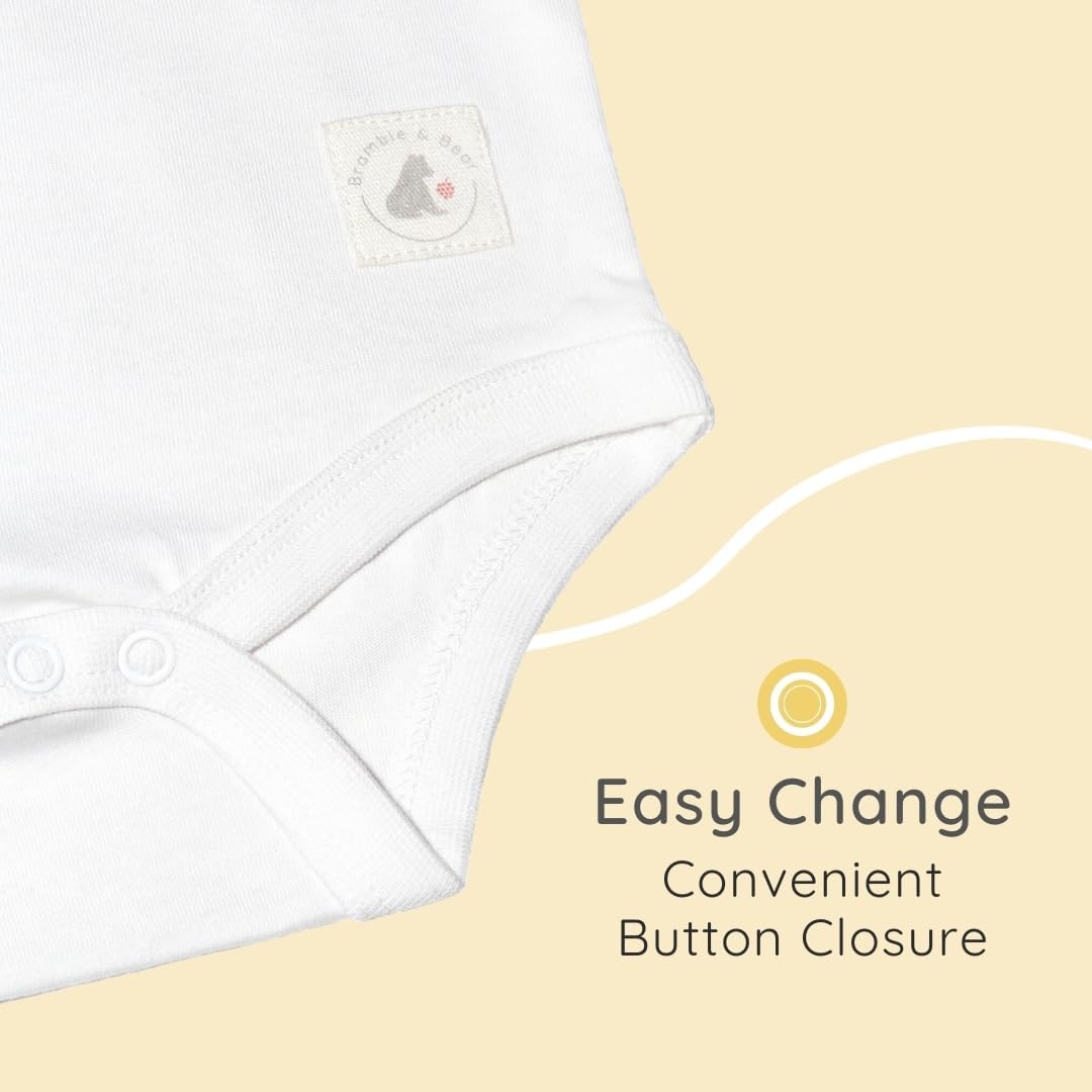 Detalle de Bramble & Bear Organic Cotton Baby Vests (3/6 Pack) – Short & Long Sleeve Bodysuits for 0-3 Years