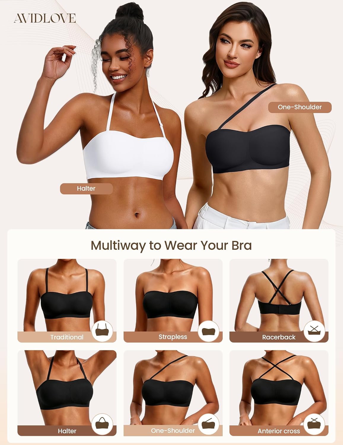 Detalle 2 de Avidlove Strapless Bandeau Bra, Padded, Seamless and Wireless