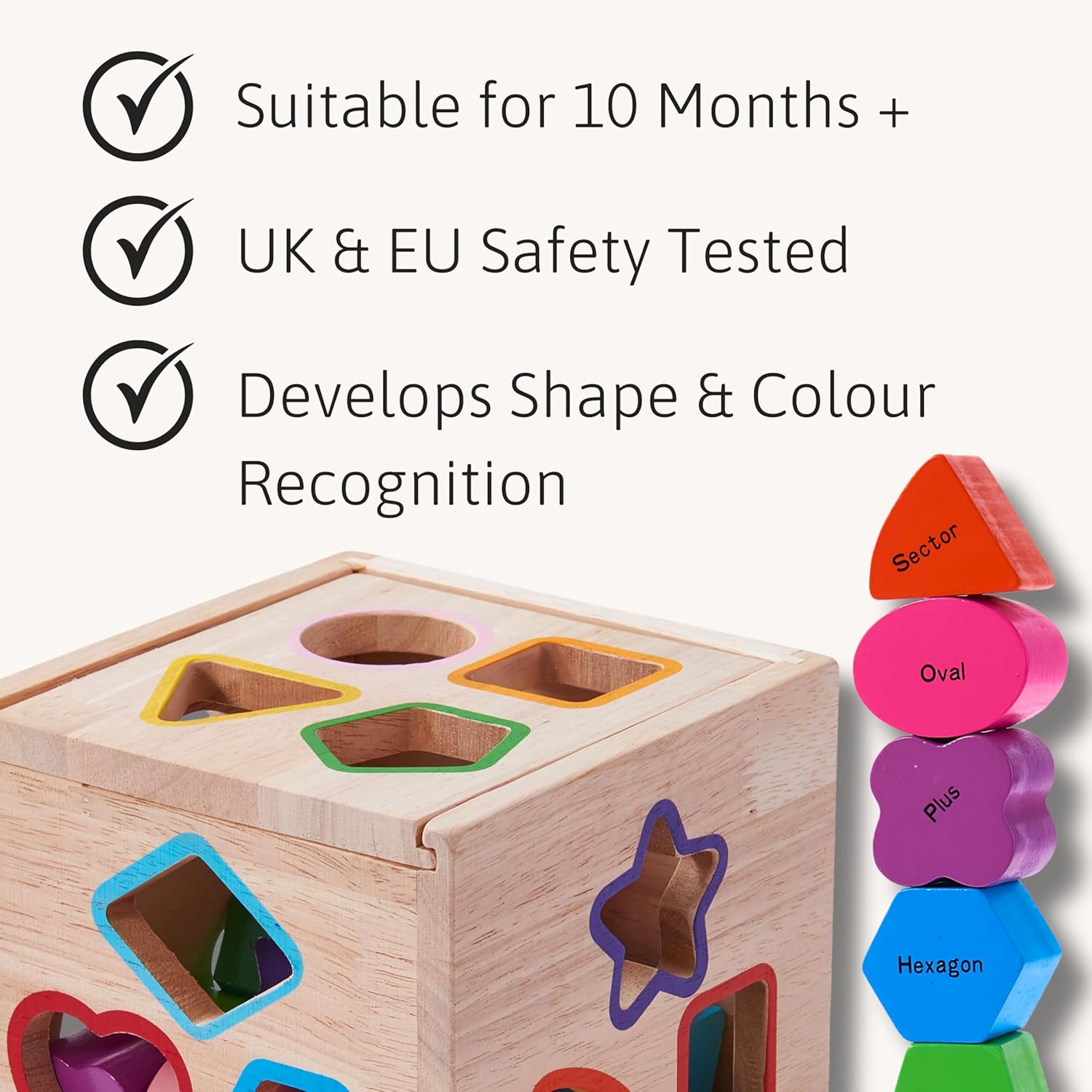 Detalle de Jaques of London wooden shape sorter for 1 year old – Montessori-style learning toy