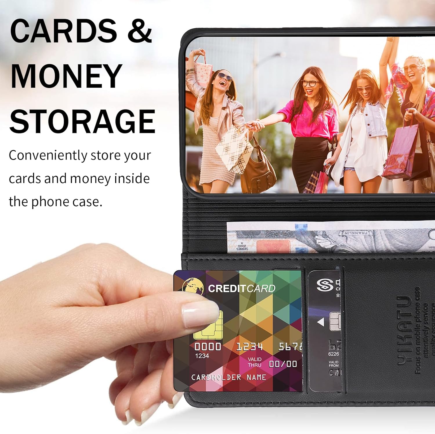 Thumbnail 3 de Migexxkj Handyhülle für iPhone 16 (6,1") mit Klappfunktion, Kartenfächern, Magnetverschluss und Ständer – Schwarz