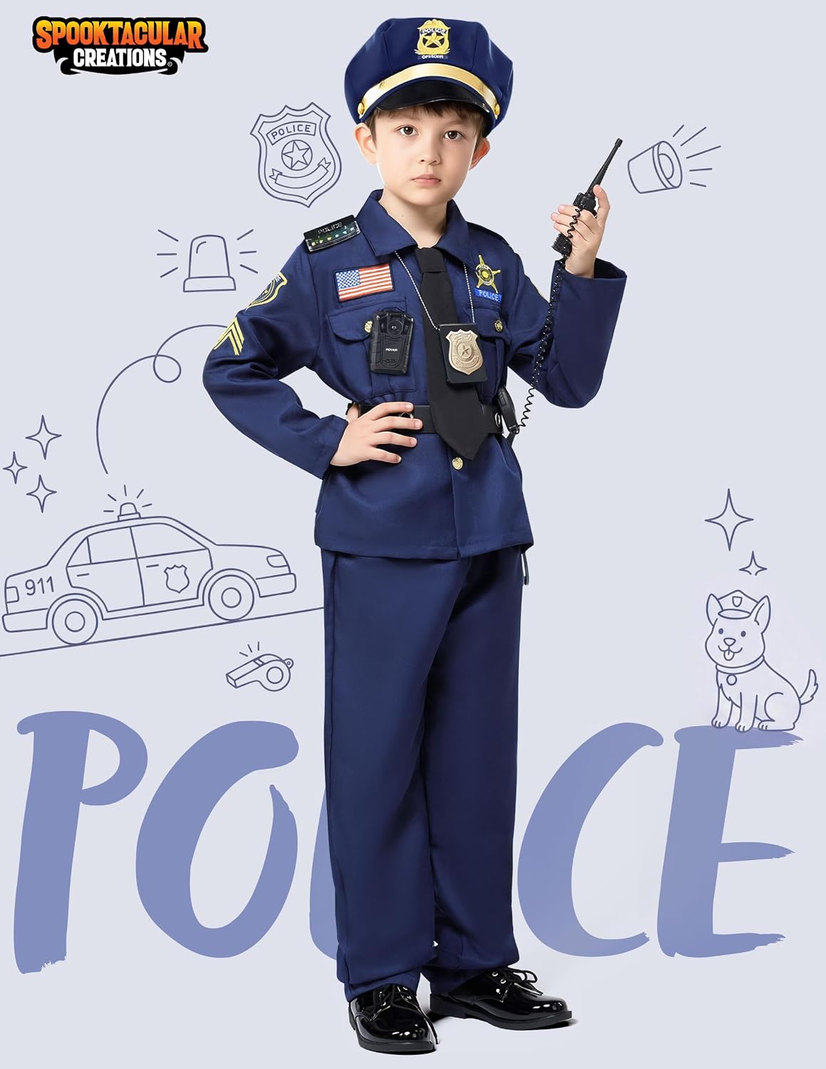 Detalle de Spooktacular Creations 14PCS Kids’ Police Costume, 100% Polyester