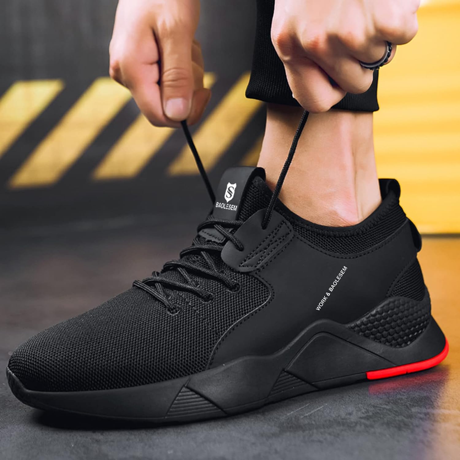 Thumbnail 1 de BAOLESEM Sicherheitsschuhe – leichte, atmungsaktive Sneaker mit Stahlkappe (Schwarz)