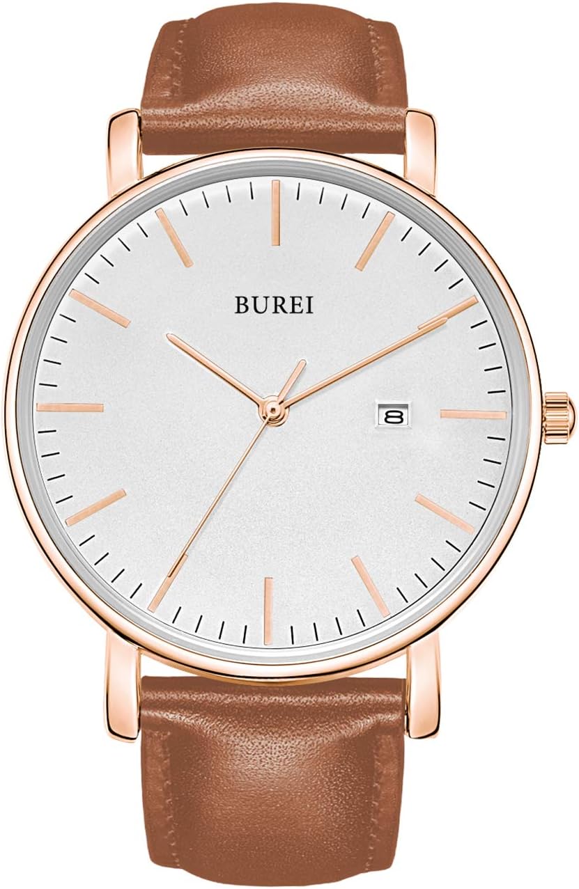 Orologio da polso BUREI Uomo al quarzo classico, cassa ultra sottile e quadrante analogico con data