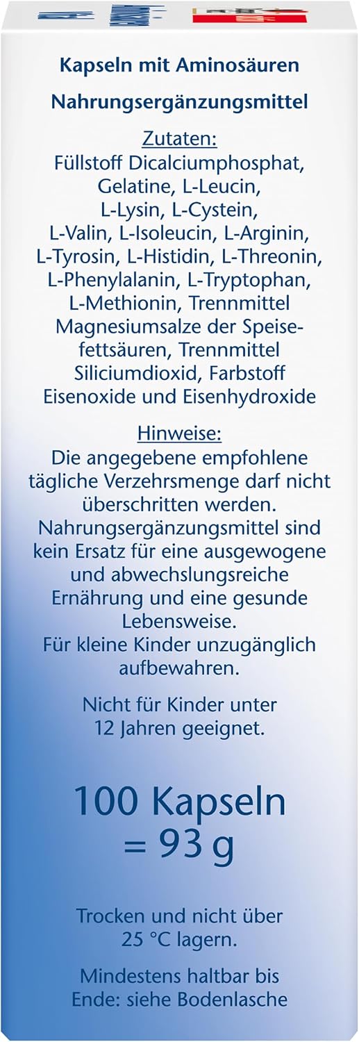 Detalle de Doppelherz Aminosäuren Vital – 12 Eiweiß-Bausteine mit allen 9 essentiellen Aminosäuren, 100 Kapseln
