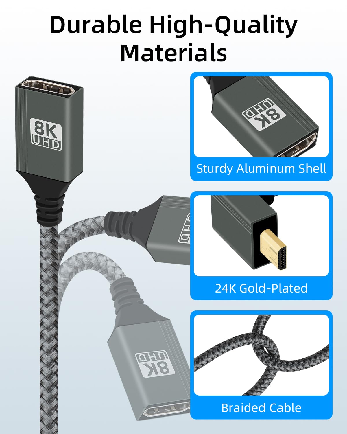 Detalle de RIIEYOCA 8K 90 Degree Up Angle Micro HDTV 2.1 Cable (15cm) – 8K@120Hz, 48Gbps