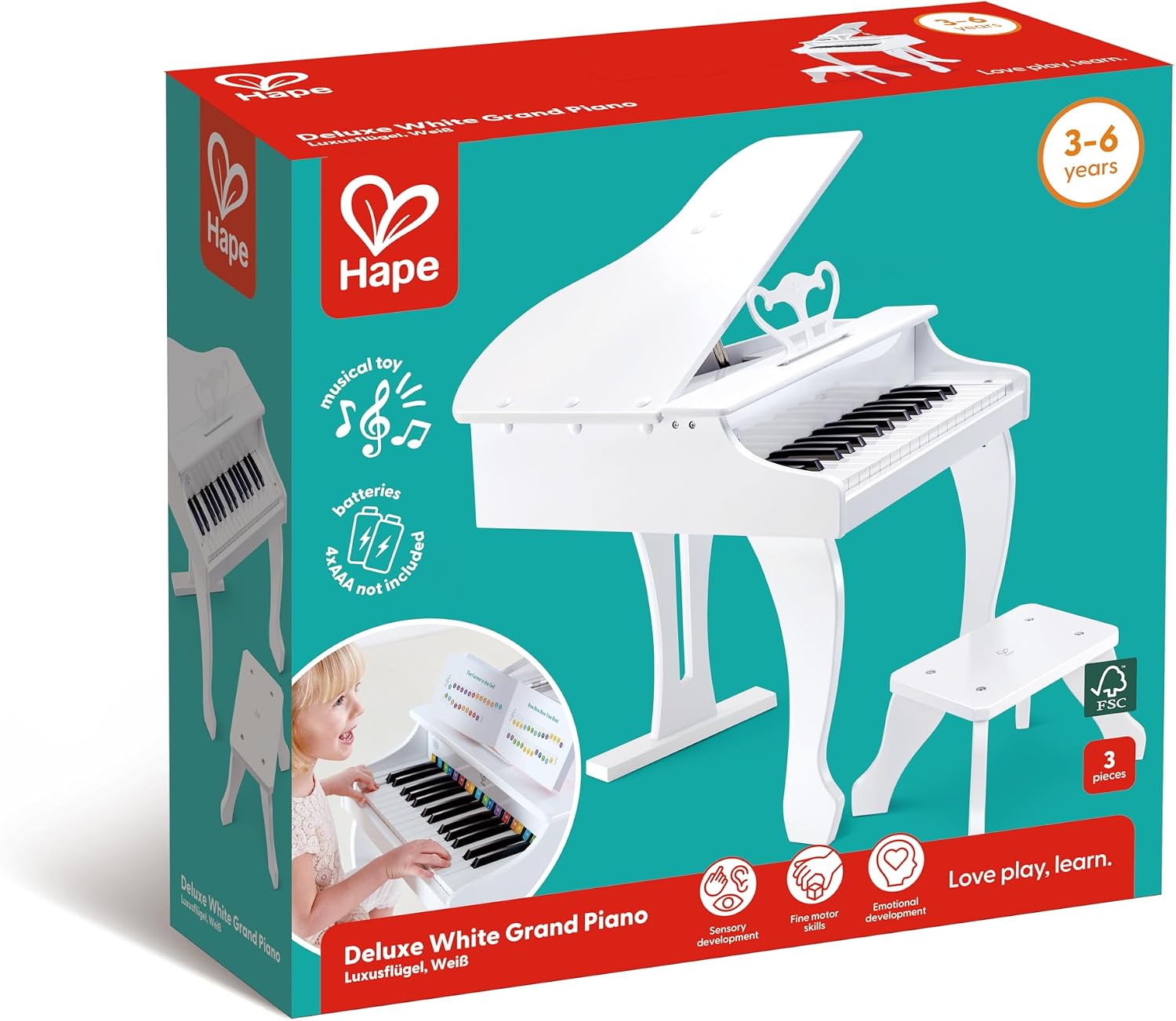 Detalle 2 de Hape Piano à queue 30 touches Blanc 🎹