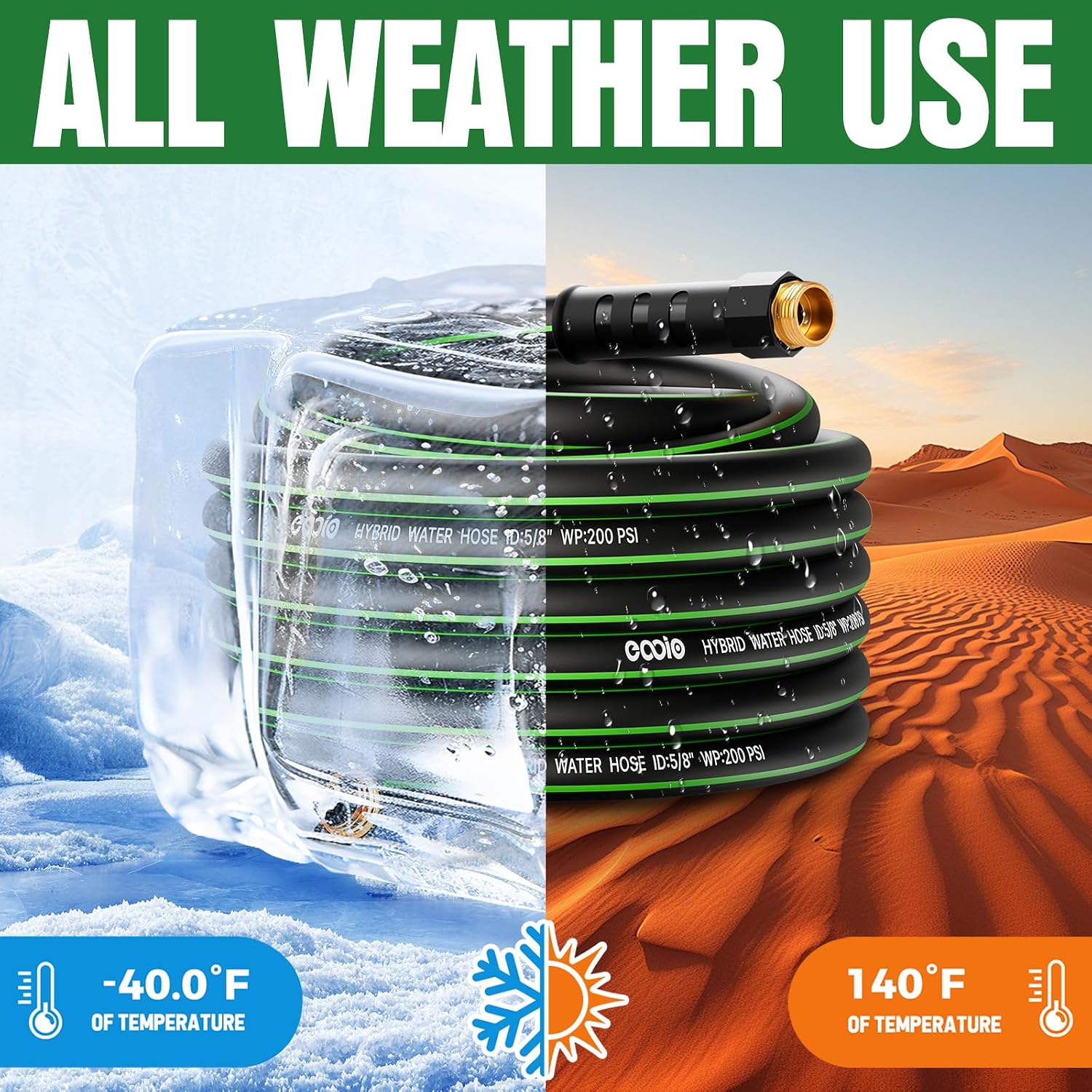 Detalle de EOOIO 50 ft Garden Hose, Lightweight Hybrid, Non-Expandable and Kink-Resistant