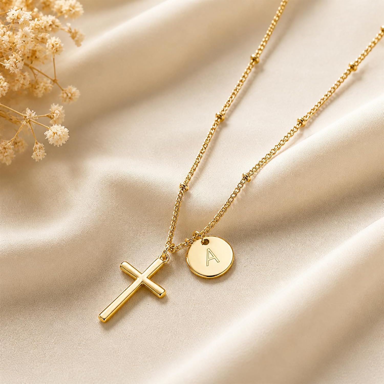 Thumbnail 6 de Kreuzkette Damen Gold mit Buchstaben Anhänger – 18K Vergoldung, personalisierbar