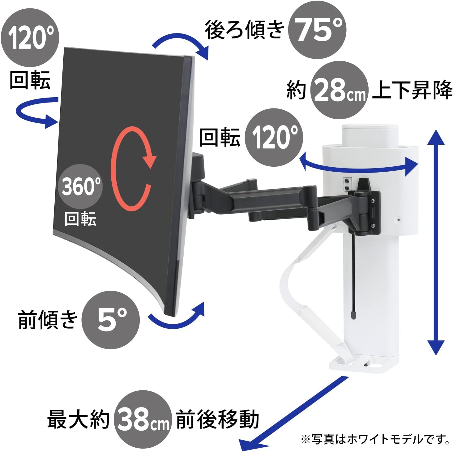 Detalle 2 de エルゴトロン TRACE 45-630-224 モニターマウント 38インチ対応・VESA規格・マットブラック