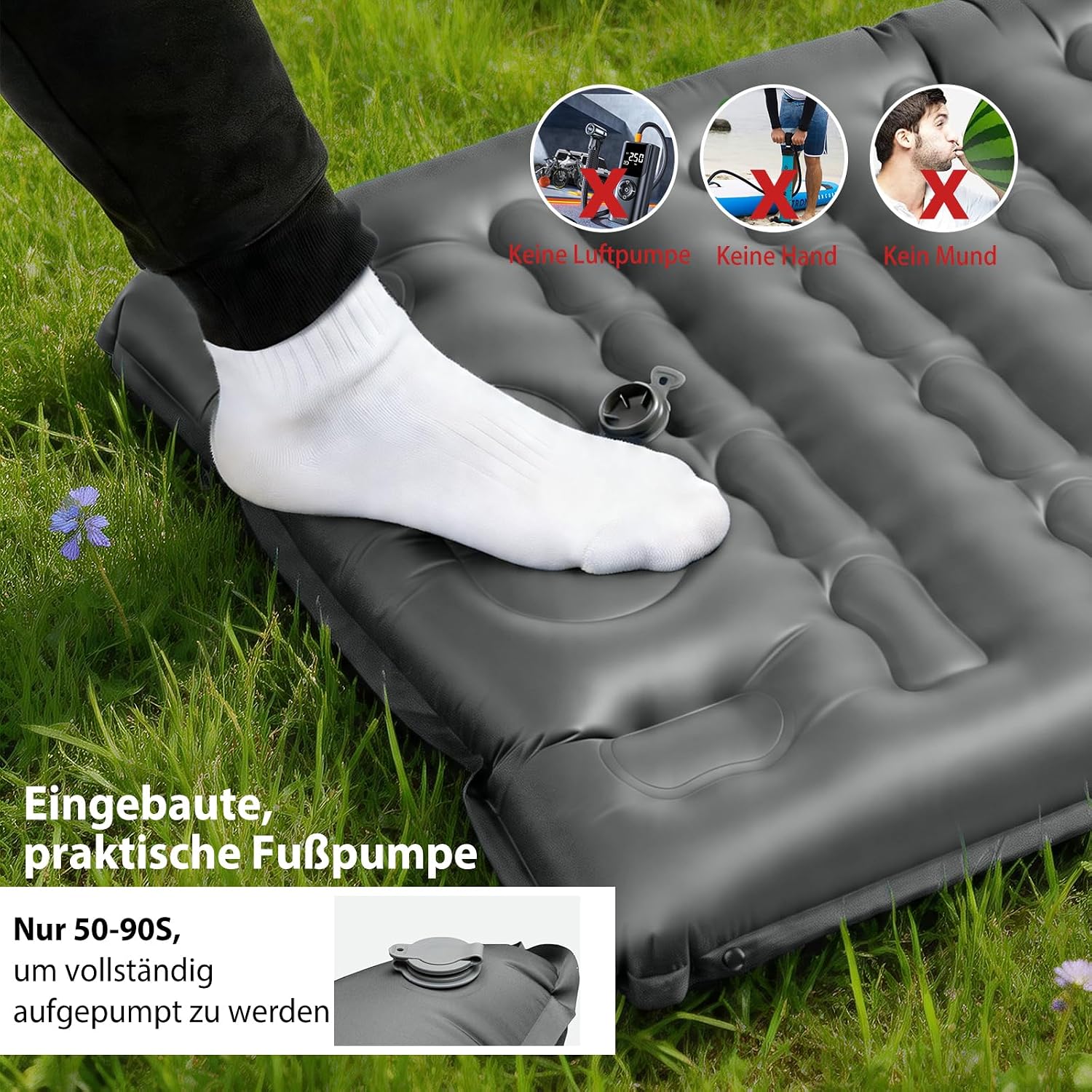 Detalle de HiiPeak Ultraleichte Isomatte aufblasend – Schlafkomfort für Camping (12 cm Dicke, integrierte Fußpumpe)